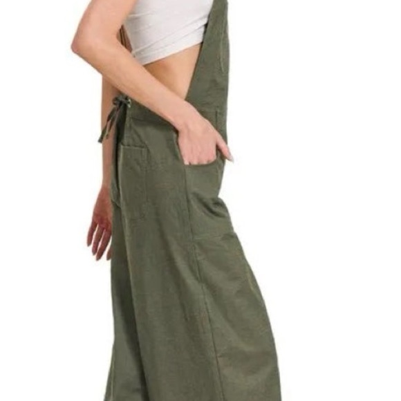 Zenana Wide Leg Overalls – Olive Moss - Picture 2 of 6